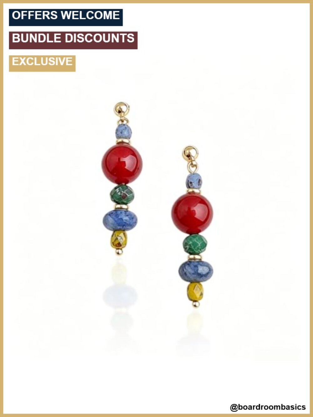 Boho Beaded Natural Stone Dangle Earrings Handmade Gold Plated for Women
